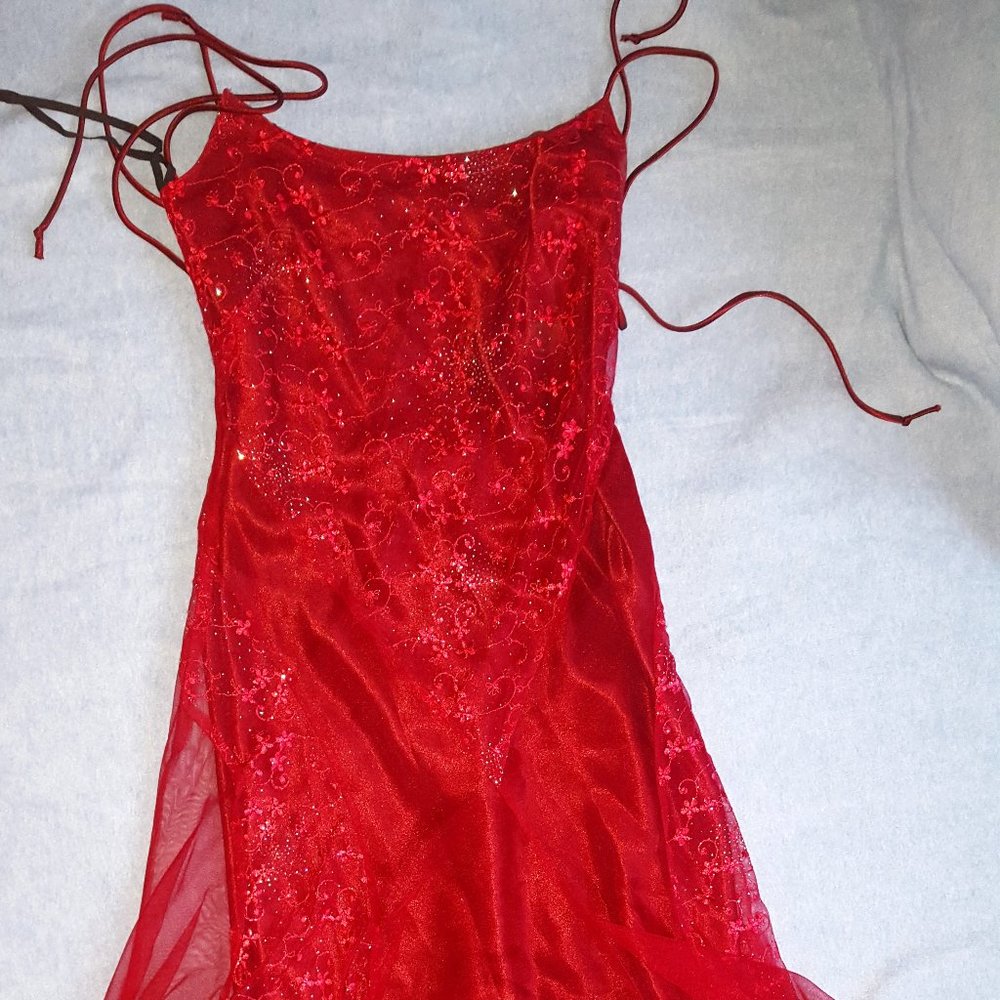 Gorgeous Fiesta Fashion spaghetti straps hi-lo prom dress